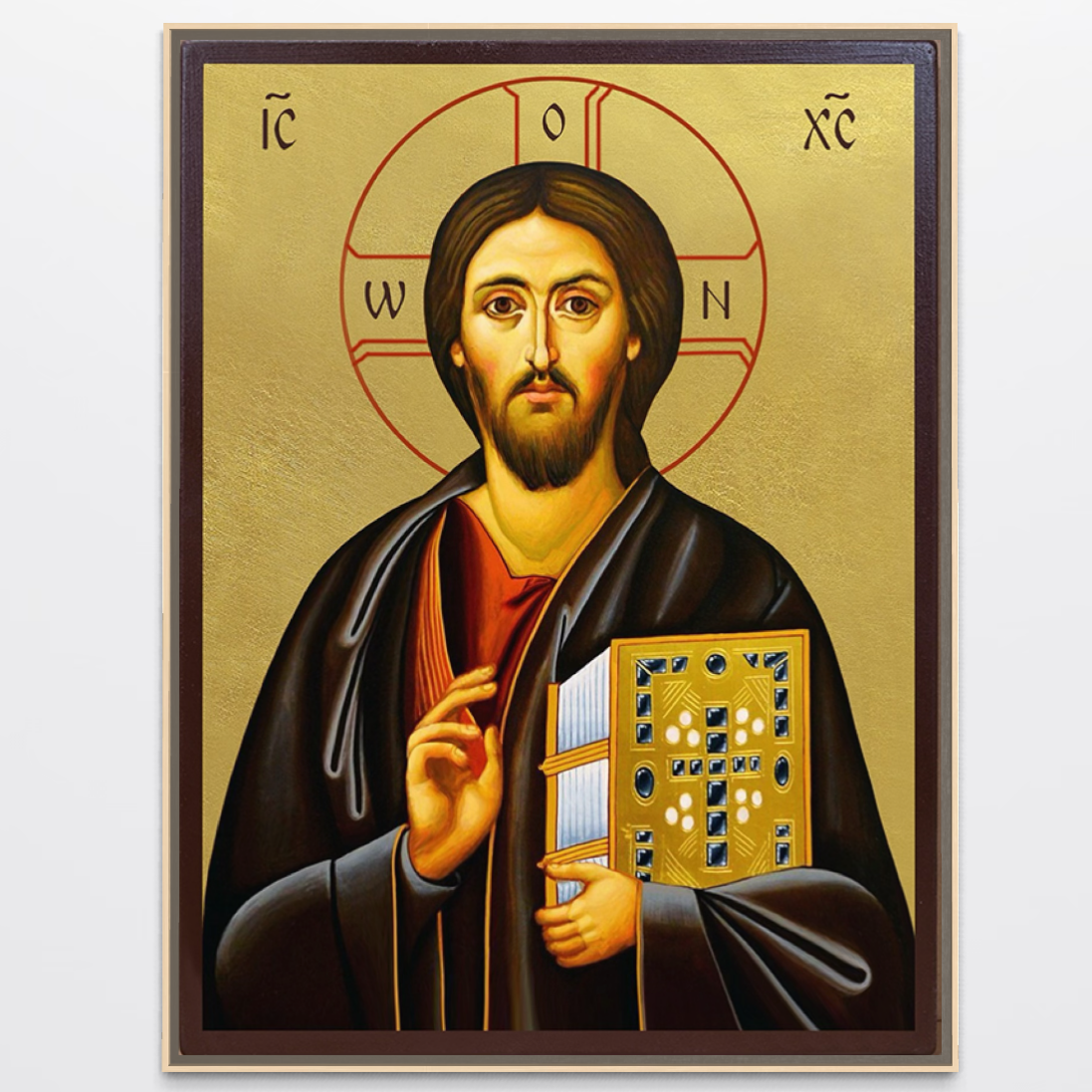 Tablou canvas decorativ cu icoana iisus hristos pantocrator pe fundal auriu
